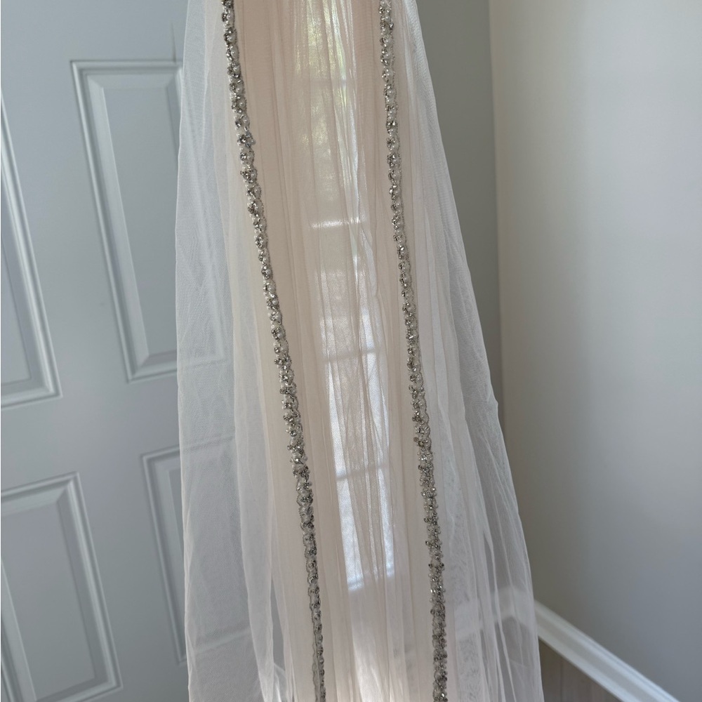 Elegant Cream Hair Veil with Silver Accents